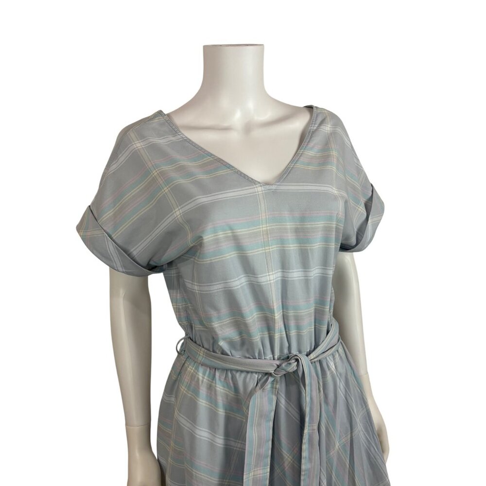 Vintage 80s Striped Dress Womens Large Blue Off The Shoulder Fit And Flare - Picture 5 of 11